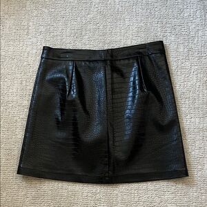 French Connection Black Croc-Pattern Mini Skirt
